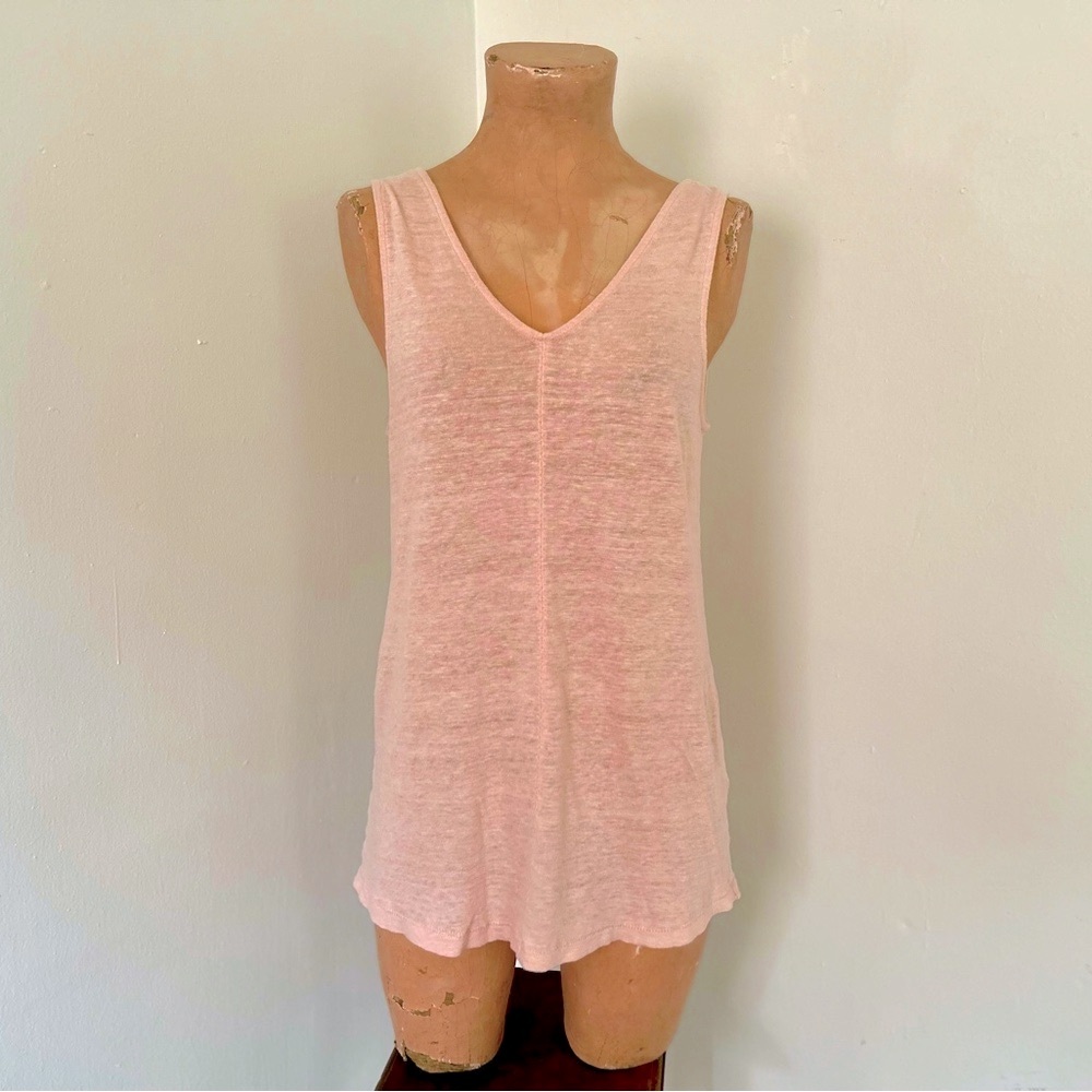 Sundance Tank Top 100% Linen Pink Peach V-Neck - Size XS 0 2 4 - Ex. Cond